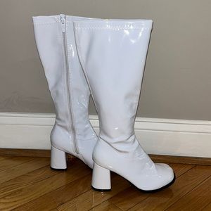 Patent leather white heeled calf high boots
